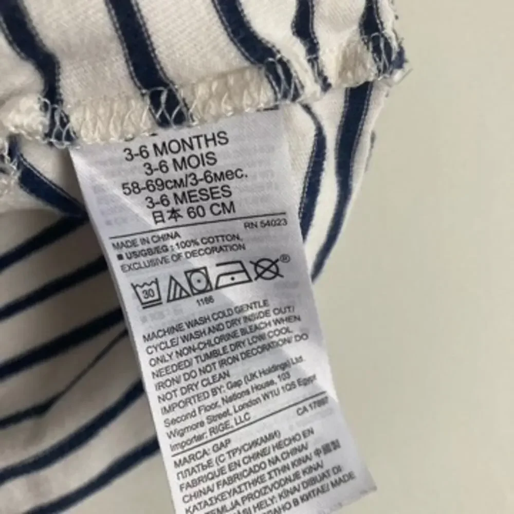 Baby Gap Striped Bunny Pocket Dress - Ivory Frost Blue - 3-6M